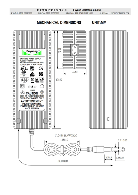 Adaptador de corriente de 36V 4A 
