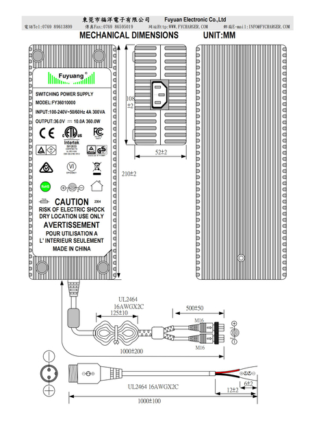 Adaptador de corriente de 36V 10A 